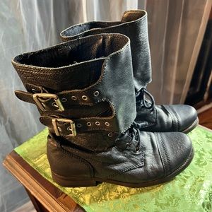 - ALLSAINTS spitalfields Damisi black distressed leather double buckle com…